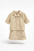 Boys Khaki Nautical Embroidery Shirt & Shorts Set