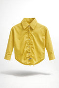 Girls Yellow Ruched Drawstring Hem Long Sleeve Shirt