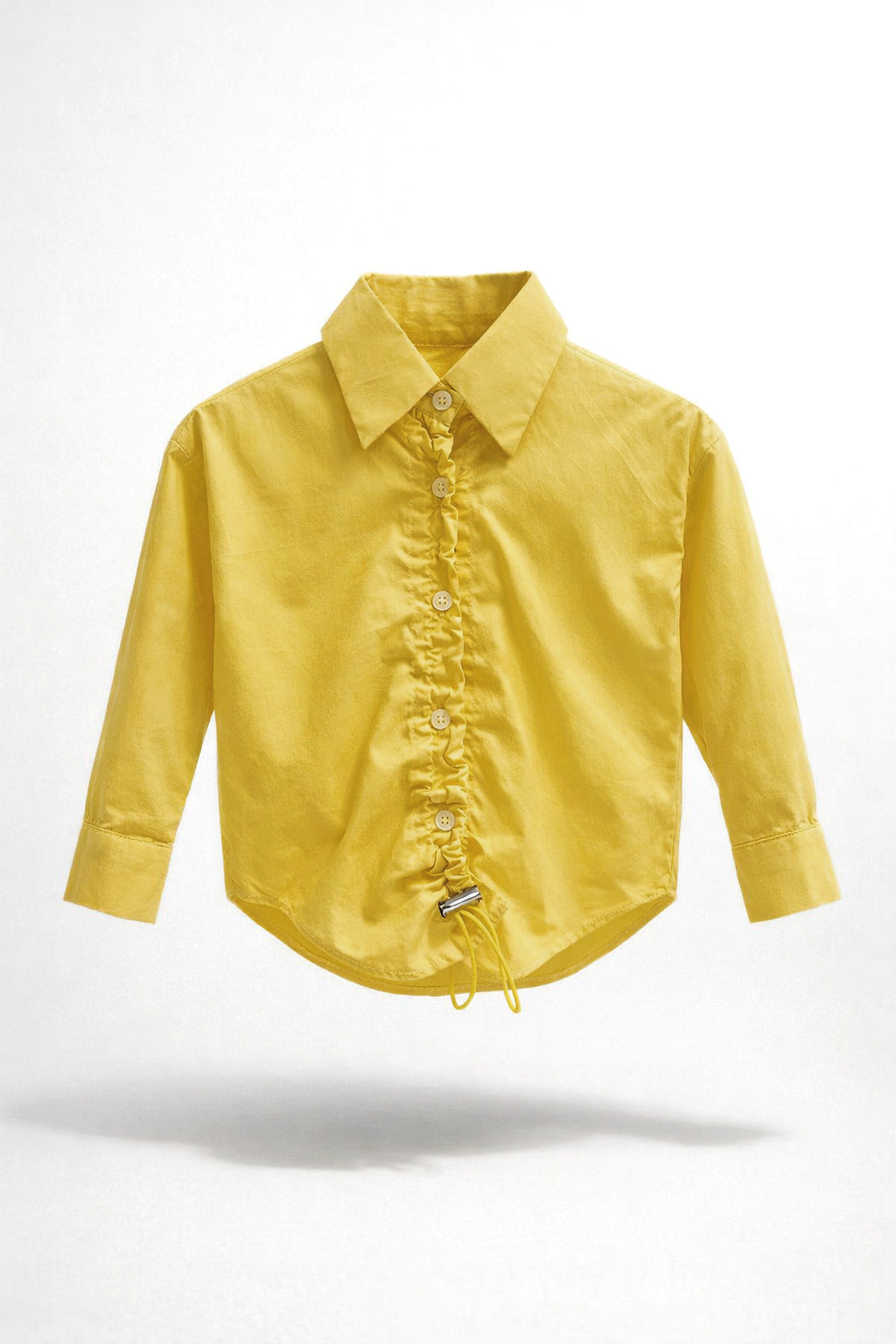 Girls Yellow Ruched Drawstring Hem Long Sleeve Shirt