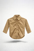Girls Brown Ruched Drawstring Hem Long Sleeve Shirt
