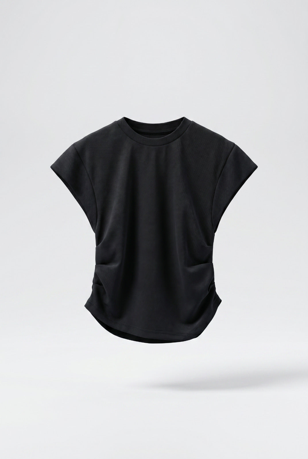 Girls Black Ruched Side Cap Sleeve T-Shirt