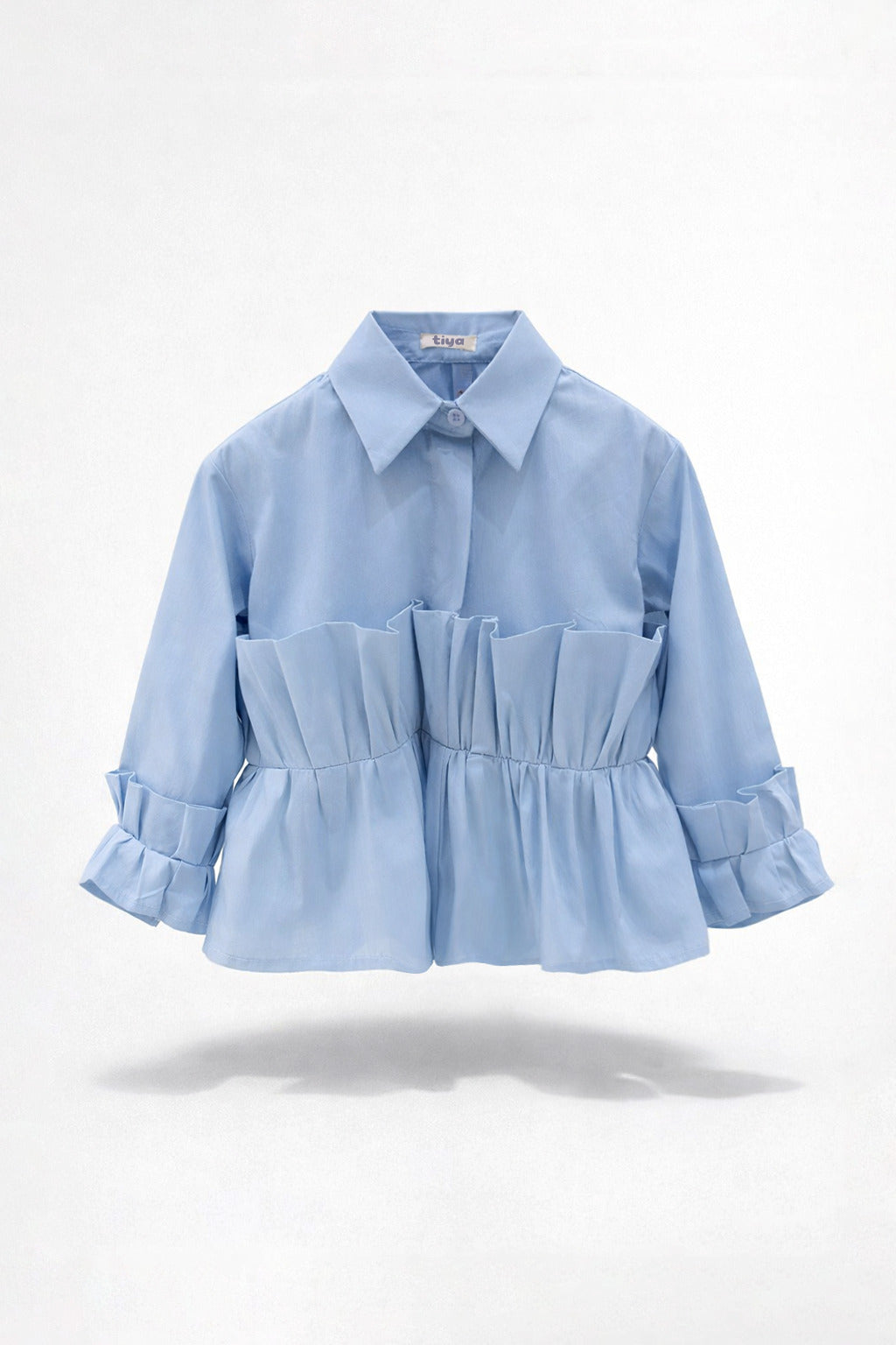 Girls Light Blue Ruffled Peplum Shirt