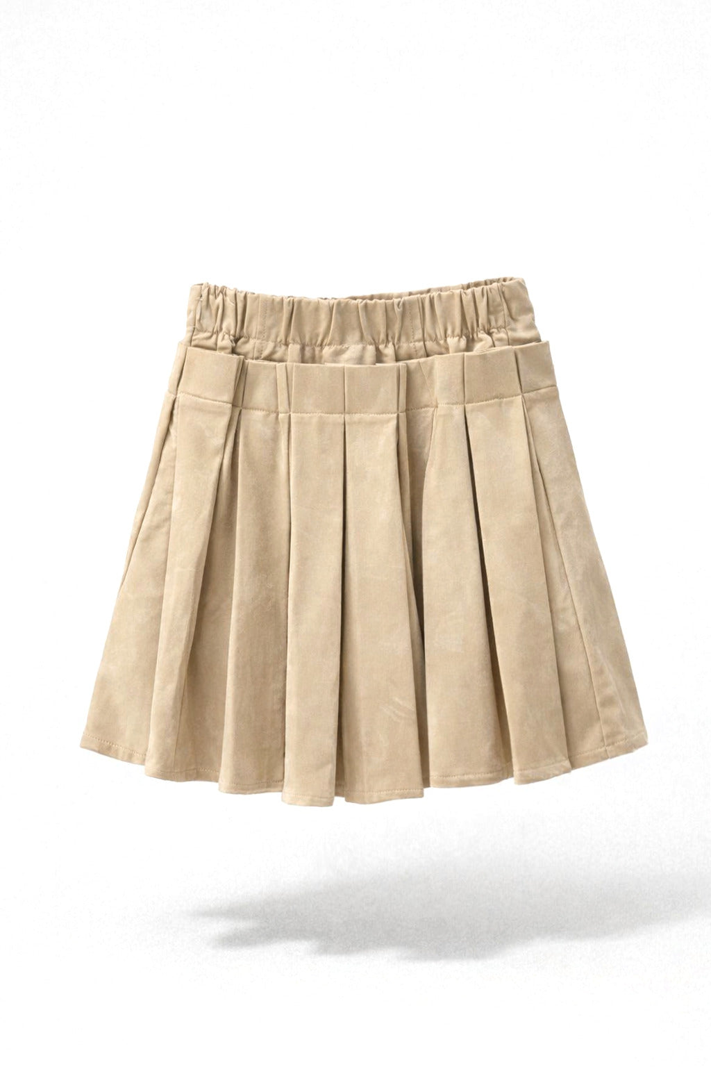 Girls Beige Box Pleated Elastic Waist Mini Skirt