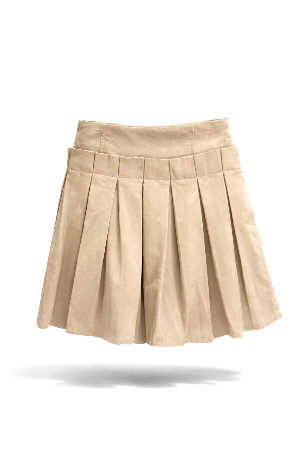Girls Beige Box Pleated Elastic Waist Mini Skirt