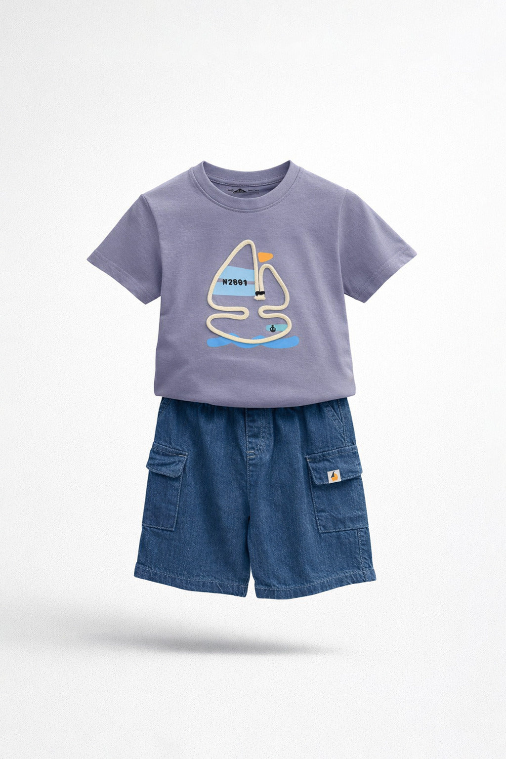 Baby Boy Lavender Sailboat T-Shirt & Denim Shorts Set