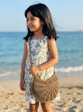 Girls Brown Woven Raffia Round Tassel Crossbody Bag