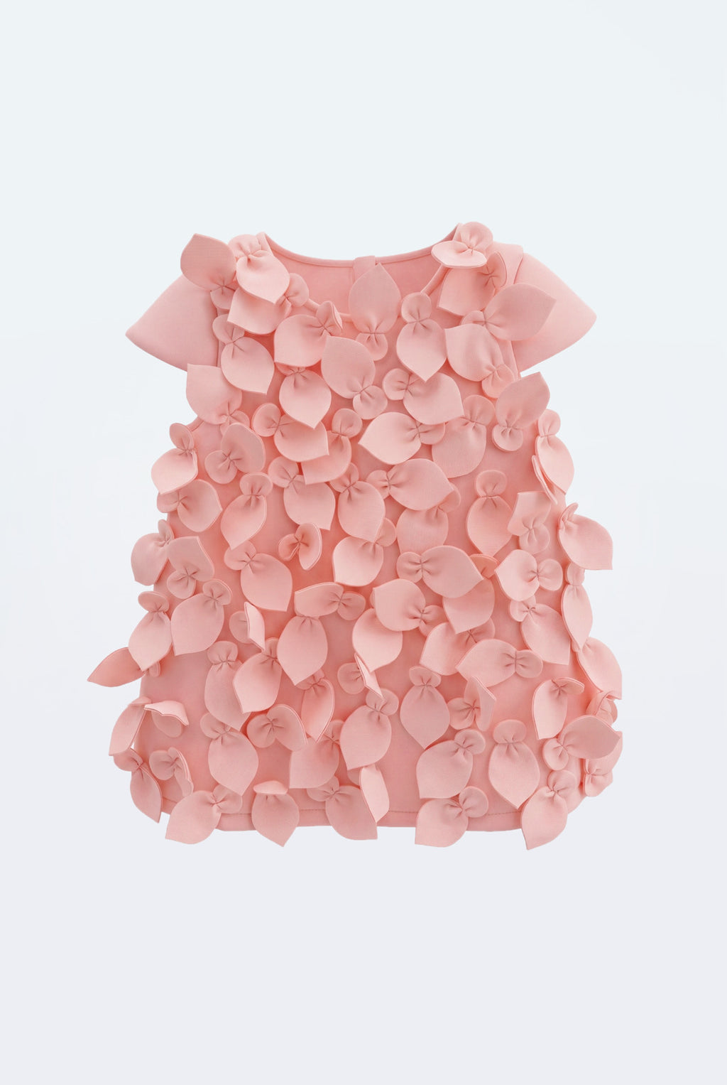 Girls Pink 3D Satin Petal Appliqué Short Sleeve Dress