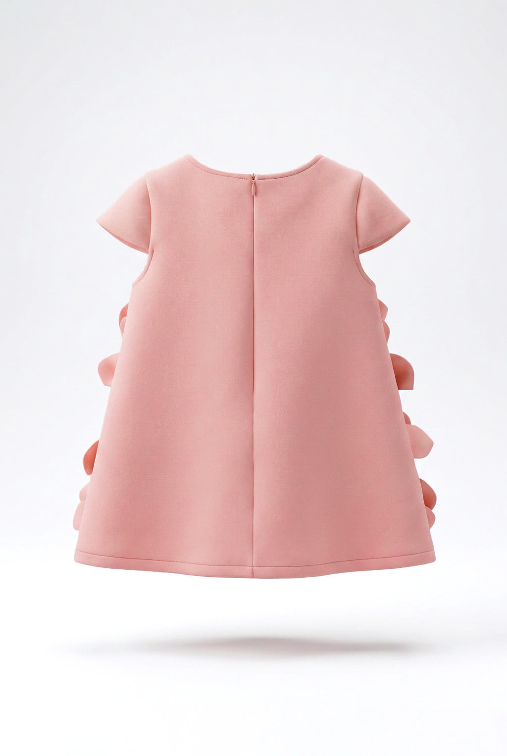 Girls Pink 3D Satin Petal Appliqué Short Sleeve Dress
