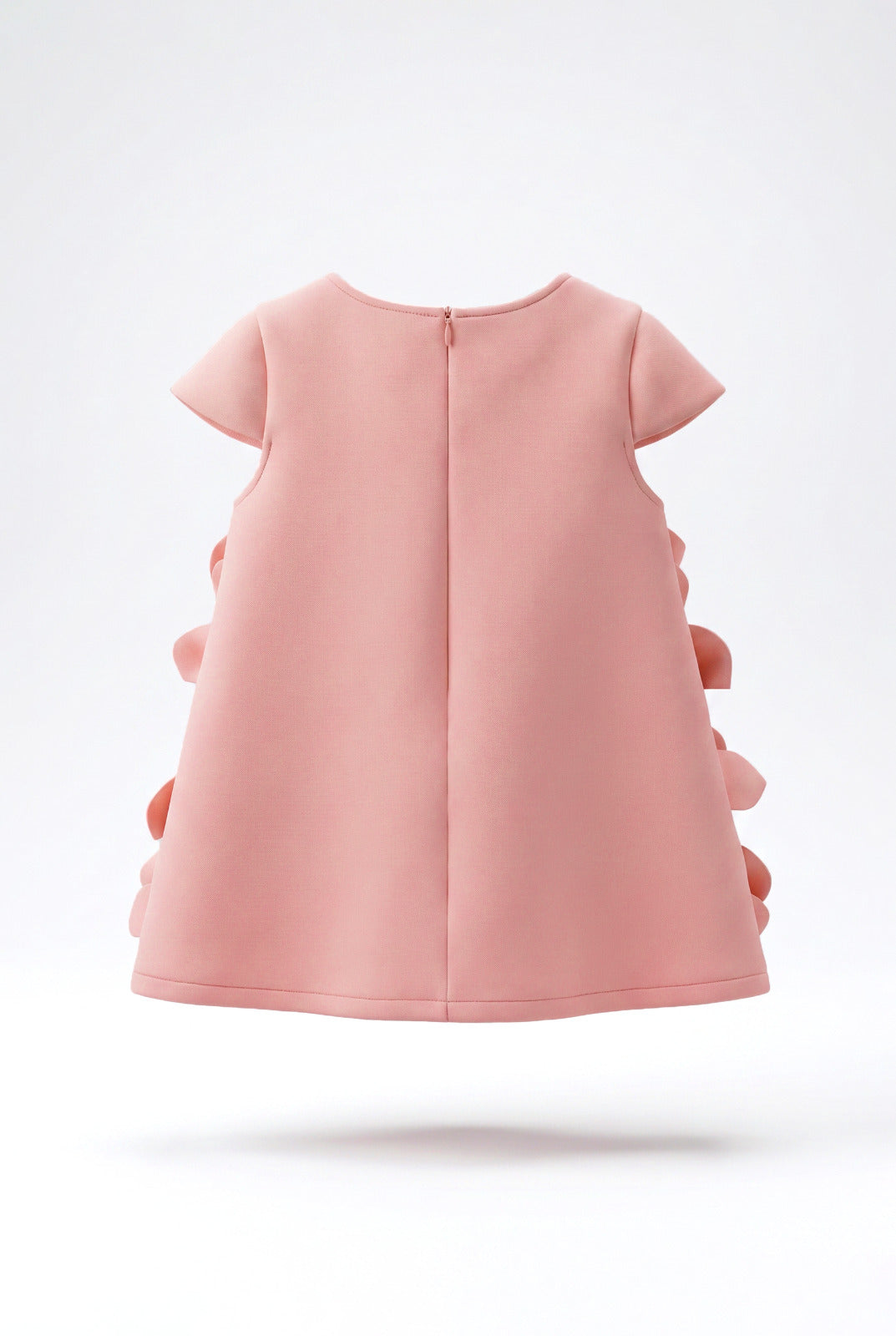 Girls Pink 3D Satin Petal Appliqué Short Sleeve Dress