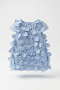Girls Sky Blue 3D Satin Petal Appliqué Short Sleeve Dress