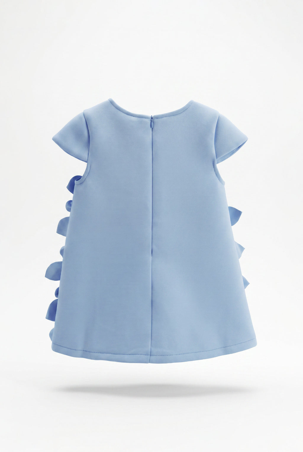 Girls Sky Blue 3D Satin Petal Appliqué Short Sleeve Dress