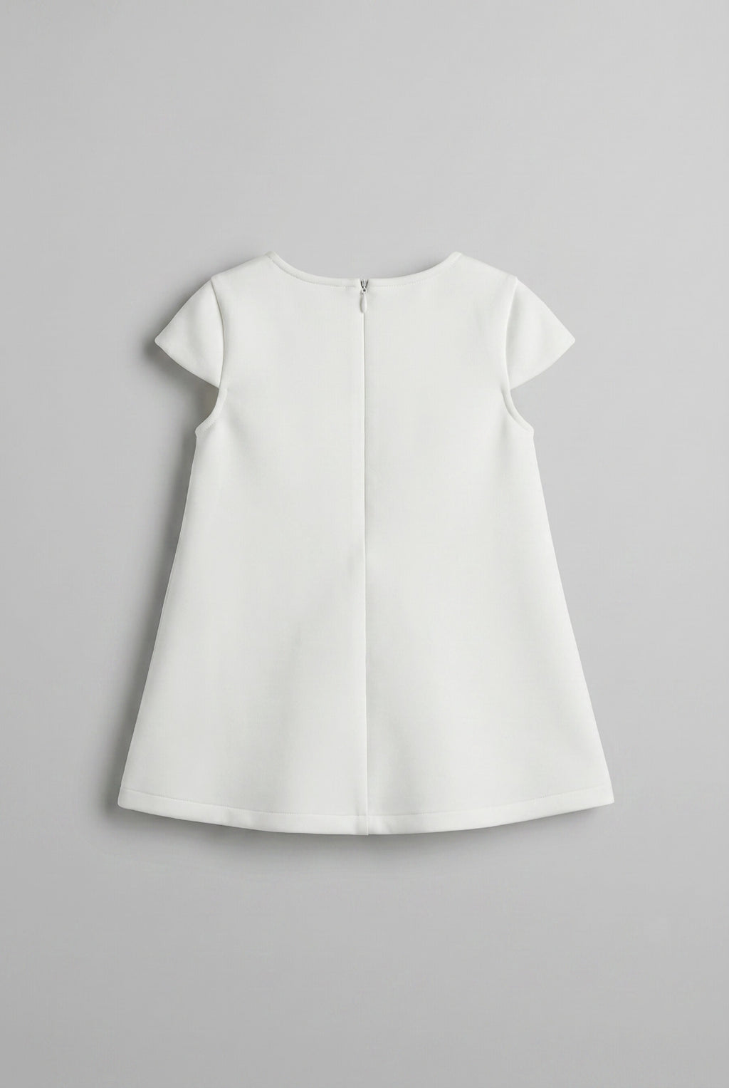 Girls White 3D Satin Petal Appliqué Short Sleeve Dress