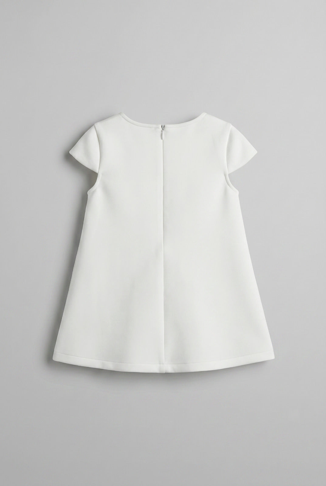 Girls White 3D Satin Petal Appliqué Short Sleeve Dress