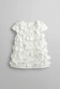 Girls White 3D Satin Petal Appliqué Short Sleeve Dress