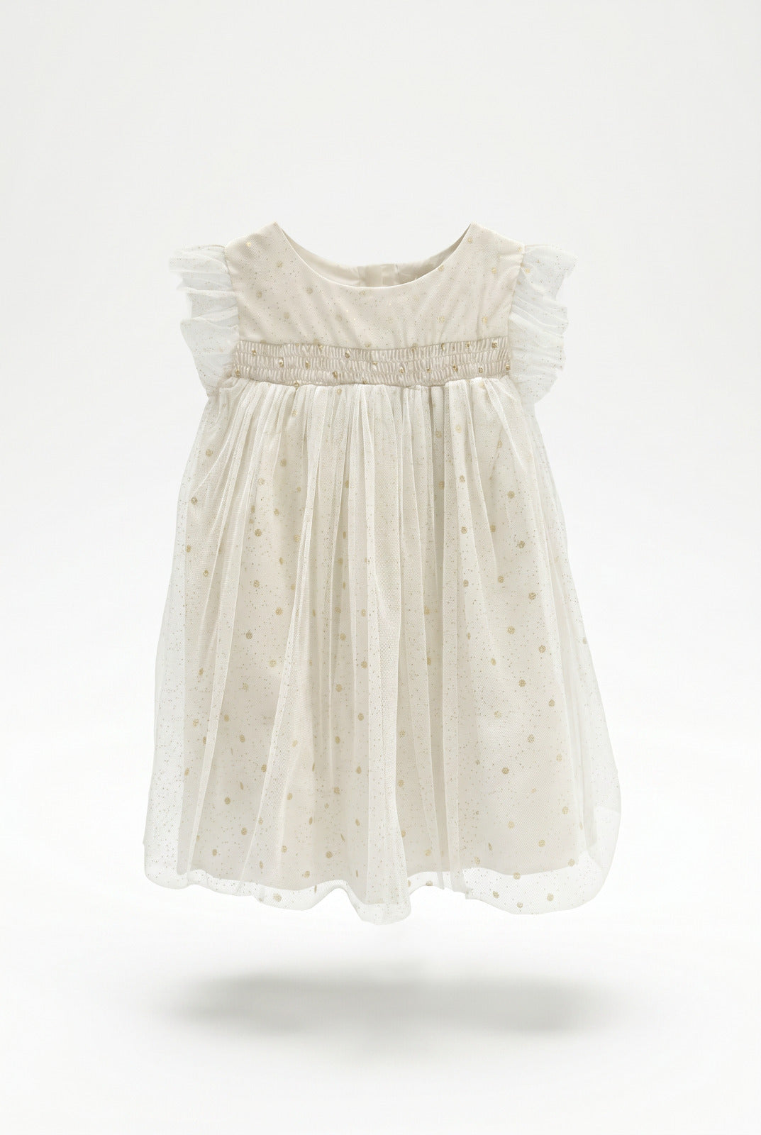 Baby Girl White Gold Polka Dot Tulle Dress