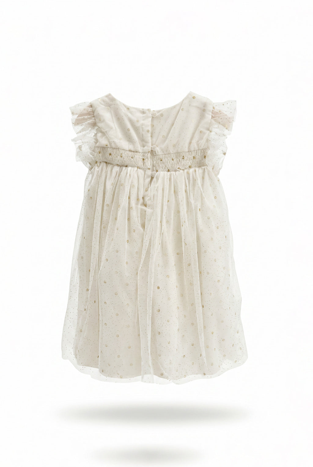 Baby Girl White Gold Polka Dot Tulle Dress