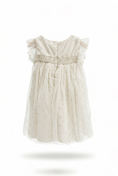 Baby Girl White Gold Polka Dot Tulle Dress