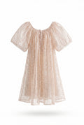 Girls Blush Pink All-Over Sequin Puff Sleeve Party Dress