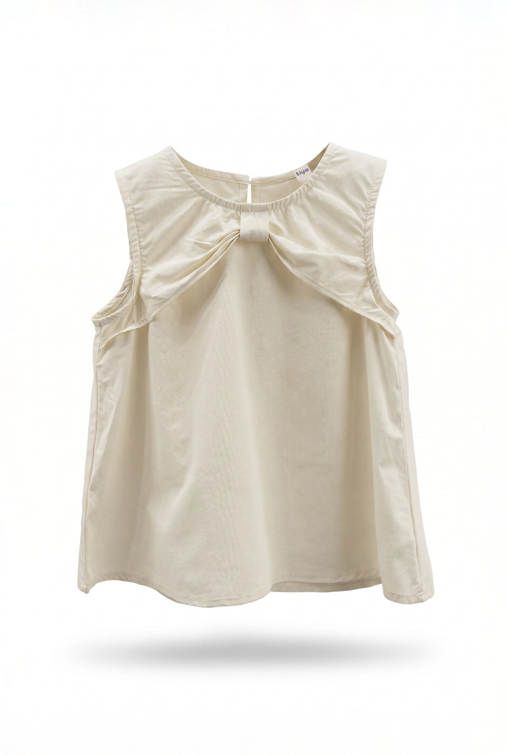 Girls Cream Bow Knot Neckline Sleeveless A-Line Top