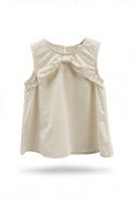 Girls Cream Bow Knot Neckline Sleeveless A-Line Top