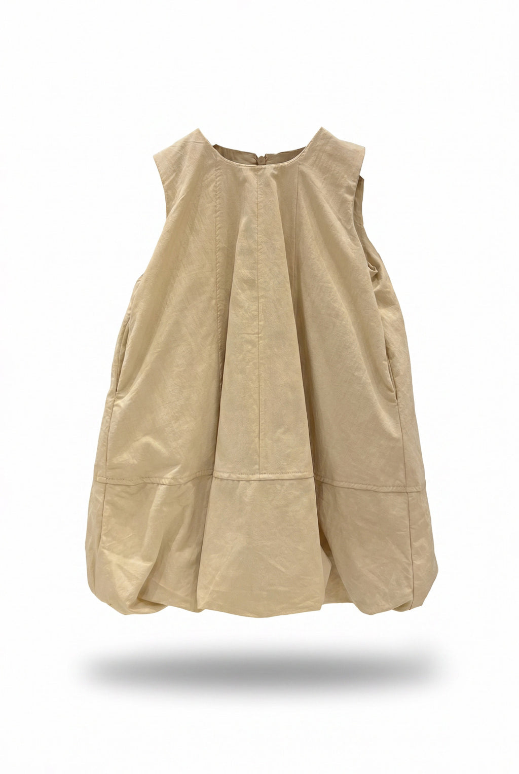 Girls Sand Beige Balloon Hem Sleeveless Dress