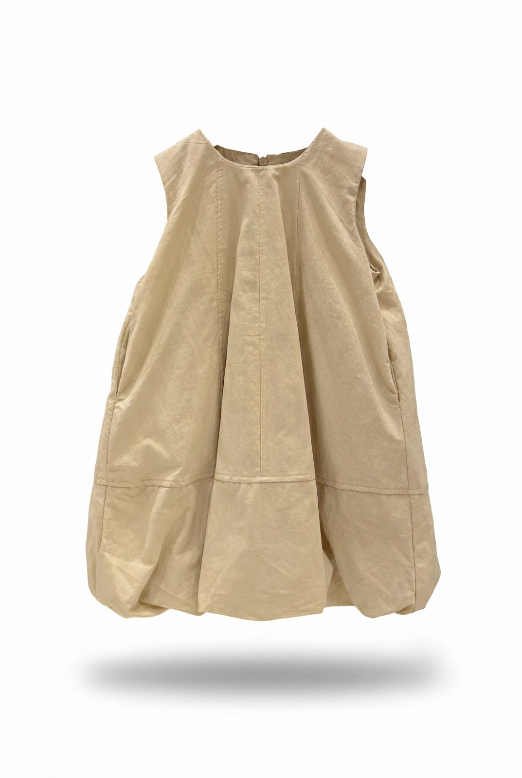 Girls Sand Beige Balloon Hem Sleeveless Dress