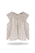 Girls Cream Ditsy Floral Print Gathered Neck Flutter Sleeve Top