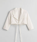 Girls White Tie-Front Cropped Blazer Top