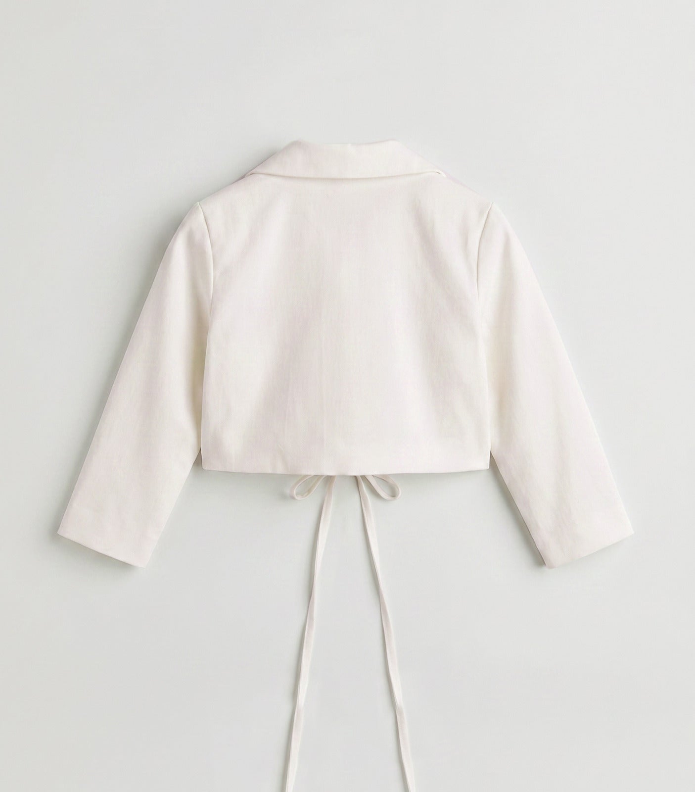 Girls White Tie-Front Cropped Blazer Top