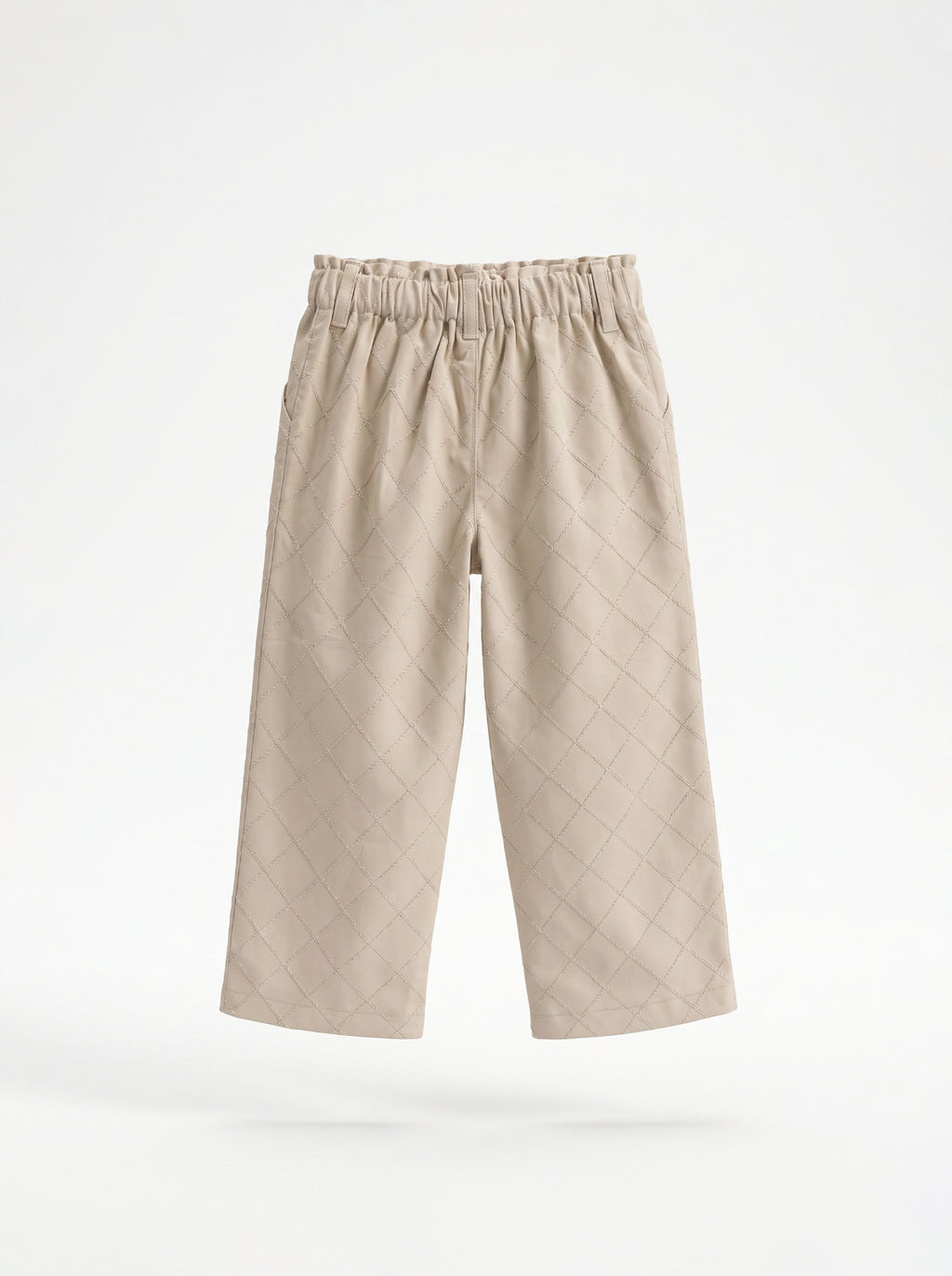 Boys Beige Quilted Wide-Leg Pants