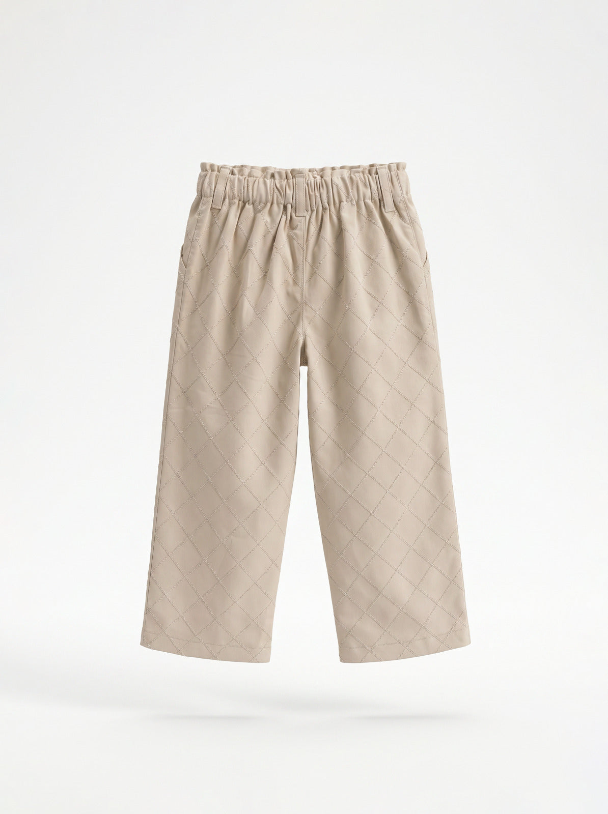 Boys Beige Quilted Wide-Leg Pants