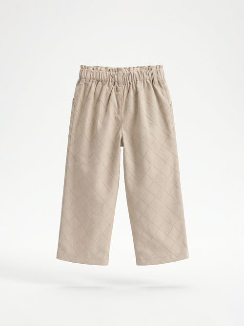 Boys Beige Quilted Wide-Leg Pants