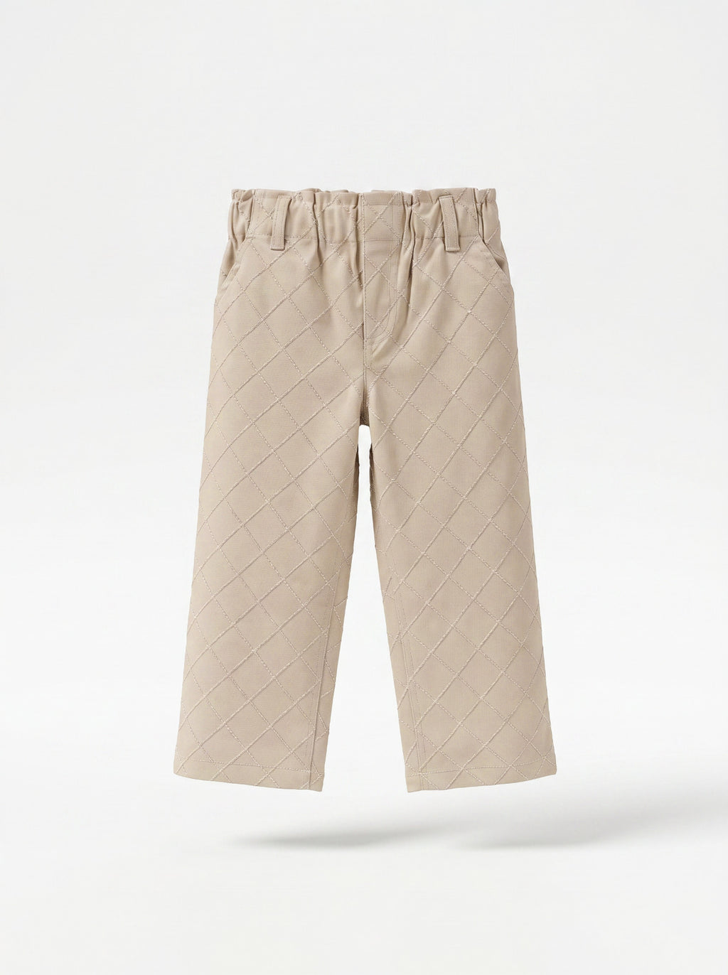 Boys Beige Quilted Wide-Leg Pants