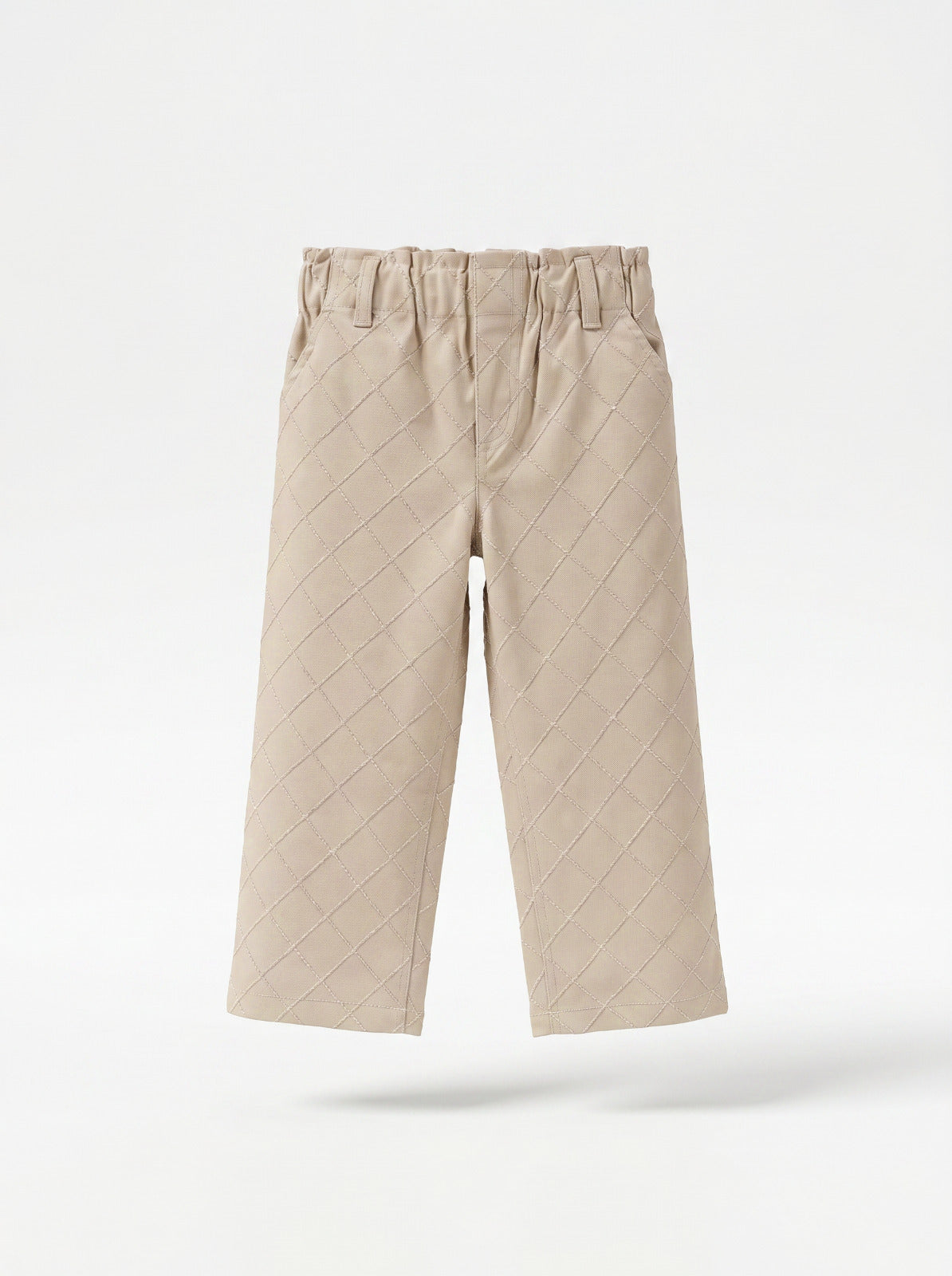 Boys Beige Quilted Wide-Leg Pants