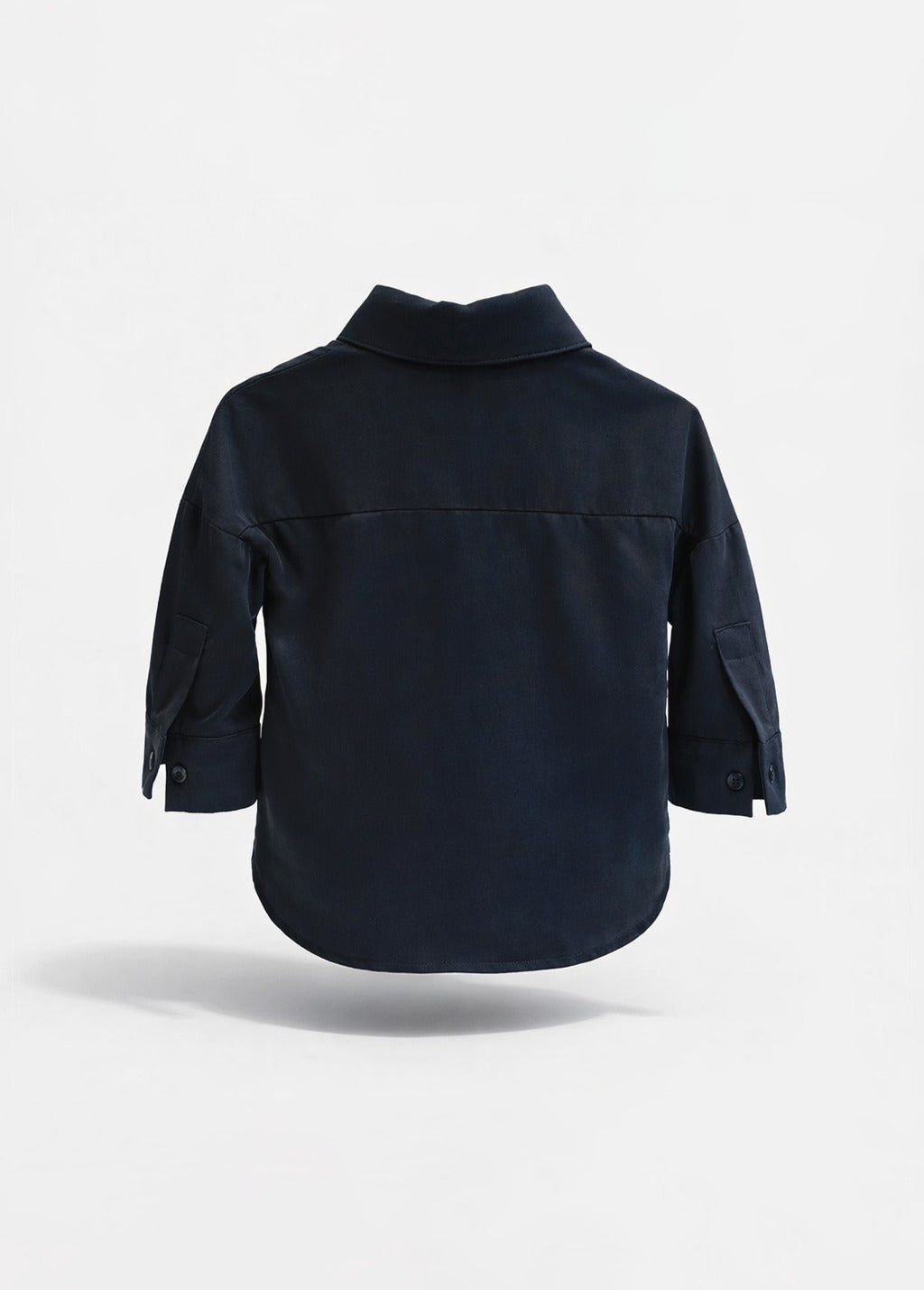 Girls Navy Ruffle Flower Appliqué Button-Down Shirt