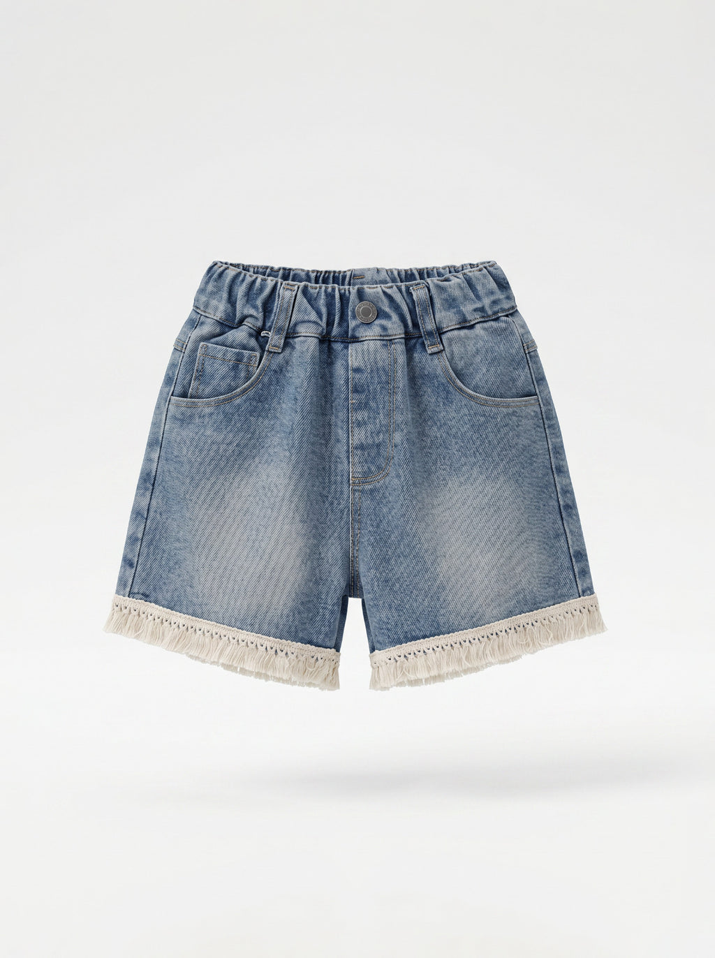 Girls Blue Denim Fringe Hem Shorts