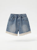 Girls Blue Denim Fringe Hem Shorts