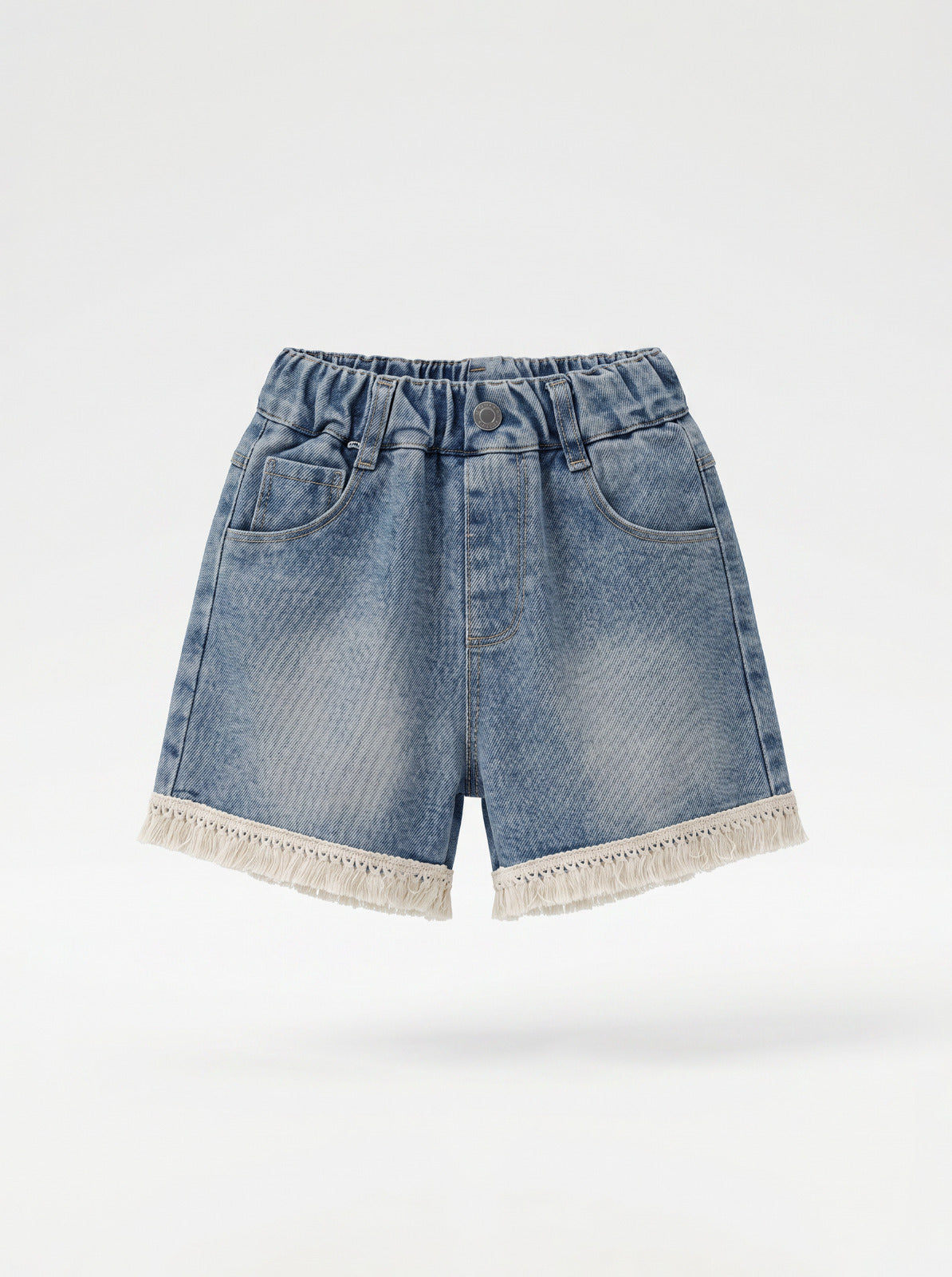 Girls Blue Denim Fringe Hem Shorts