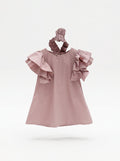 Girls Dusty Pink A-Line Dress with Triple-Tier Ruffle Sleeves & Matching Scrunchie