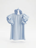 Girls Sky Blue A-Line Dress with Triple-Tier Ruffle Sleeves & Matching Scrunchie