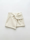 Girls Cream Faux Leather Asymmetric Wrap Mini Skirt with Knotted Waist Detail