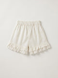 Girls Cream Wide-Leg Shorts with Double-Layer Broderie Anglaise Ruffle Hem