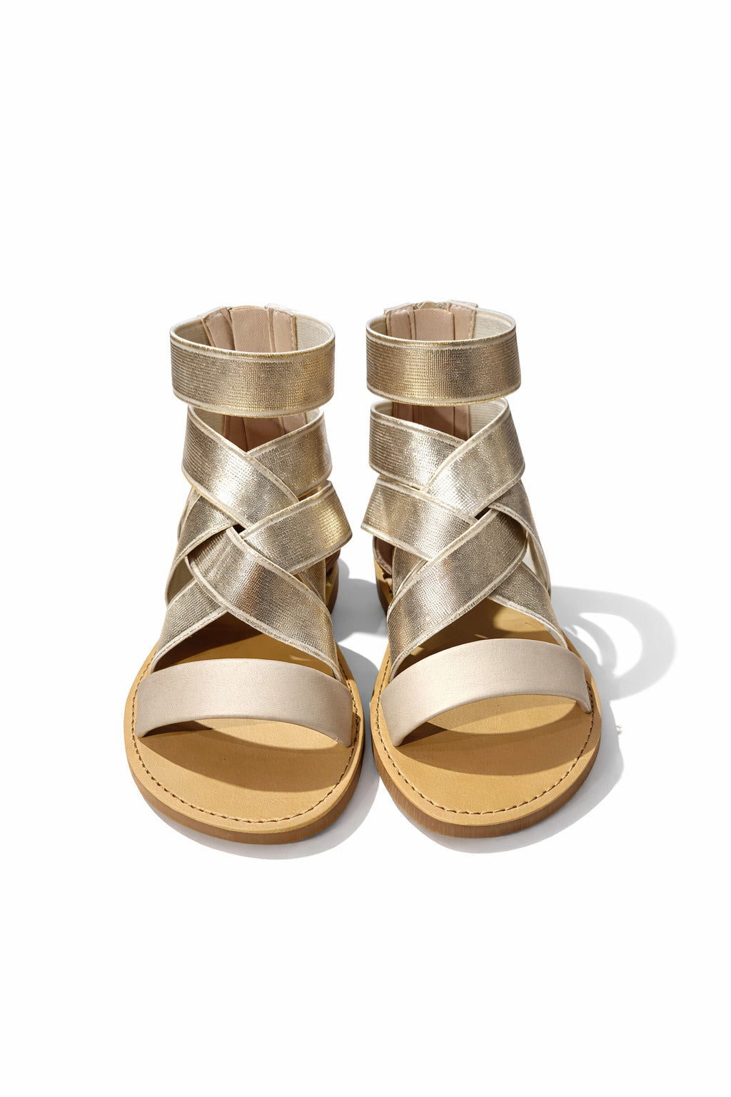 Girls Gold Metallic Multi-Strap Gladiator Sandals with Ankle Wrap