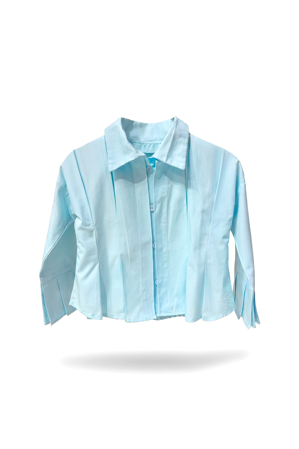 Girls Mint Blue Cropped Pintuck Pleated Long-Sleeve Button-Down Shirt