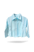 Girls Mint Blue Cropped Pintuck Pleated Long-Sleeve Button-Down Shirt
