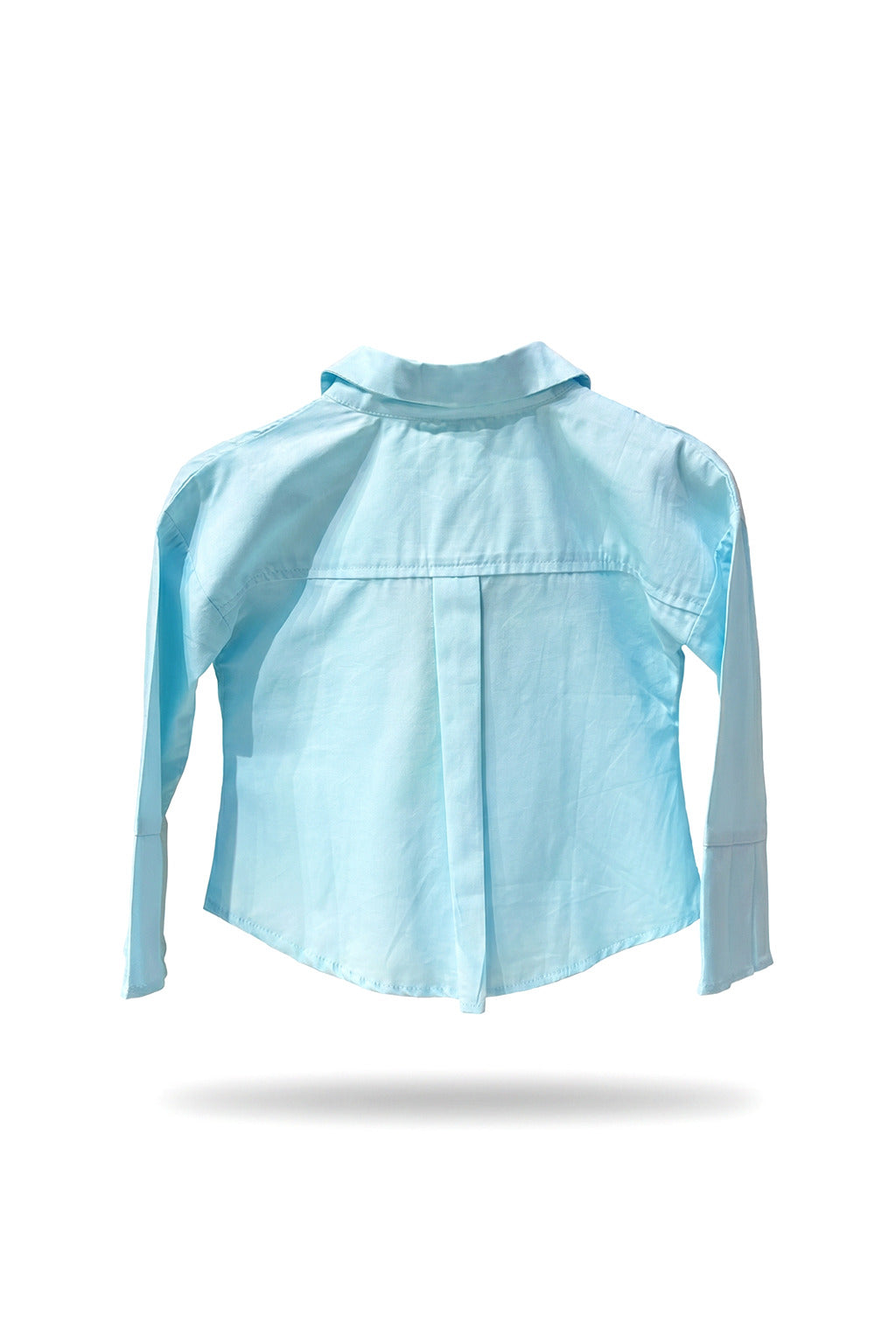 Girls Mint Blue Cropped Pintuck Pleated Long-Sleeve Button-Down Shirt