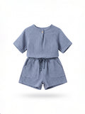 Baby Boy Steel Blue Muslin Button-Neck T-Shirt & Shorts Set