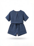Baby Boy Navy Muslin Button-Neck T-Shirt & Shorts Set