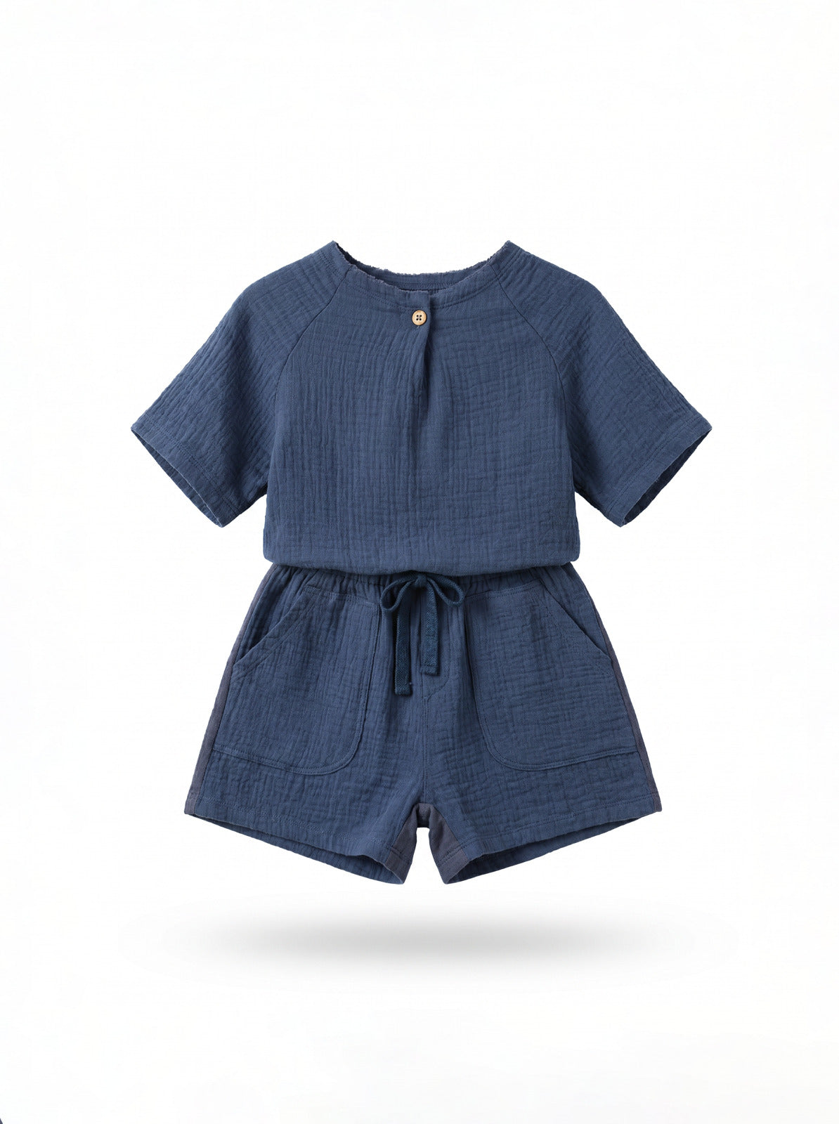 Baby Boy Navy Muslin Button-Neck T-Shirt & Shorts Set