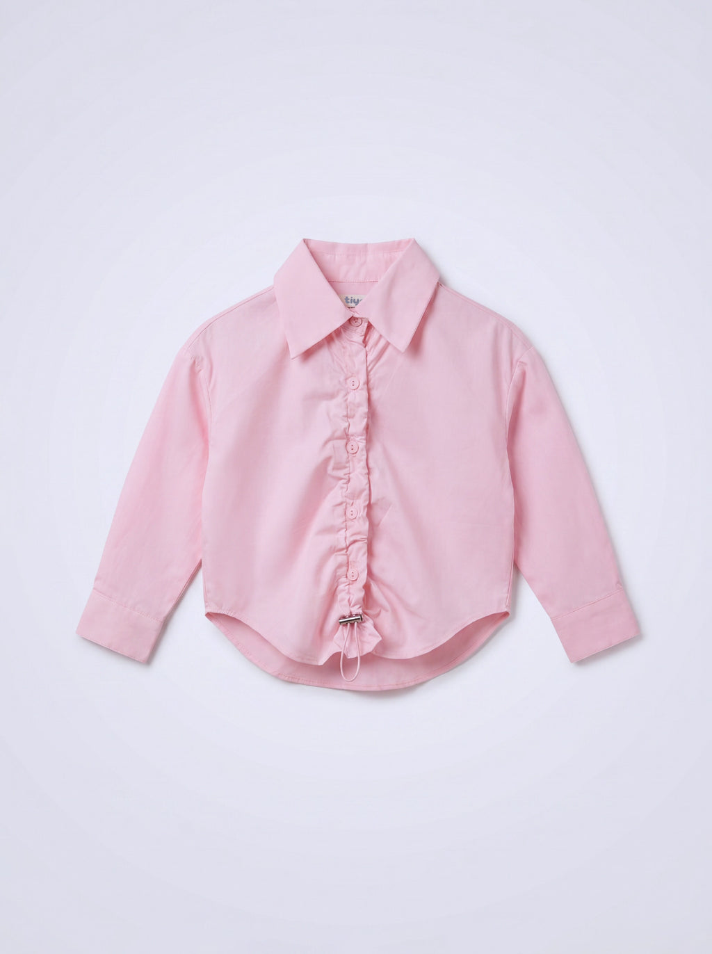 Girls Baby Pink Long-Sleeve Ruched Drawstring-Hem Shirt